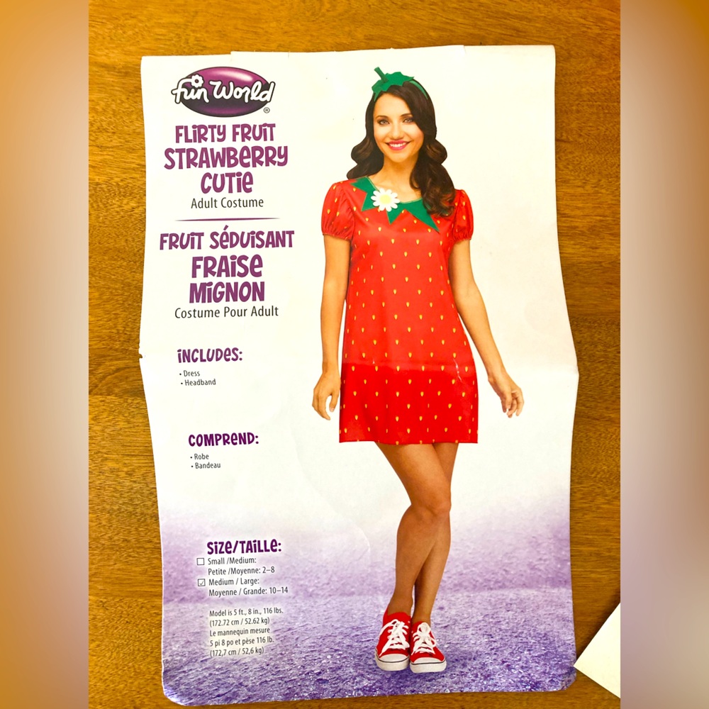Strawberry Cutie Adult Womens Costume 2 Piece Dress M/L Flirty Fruit Cosplay